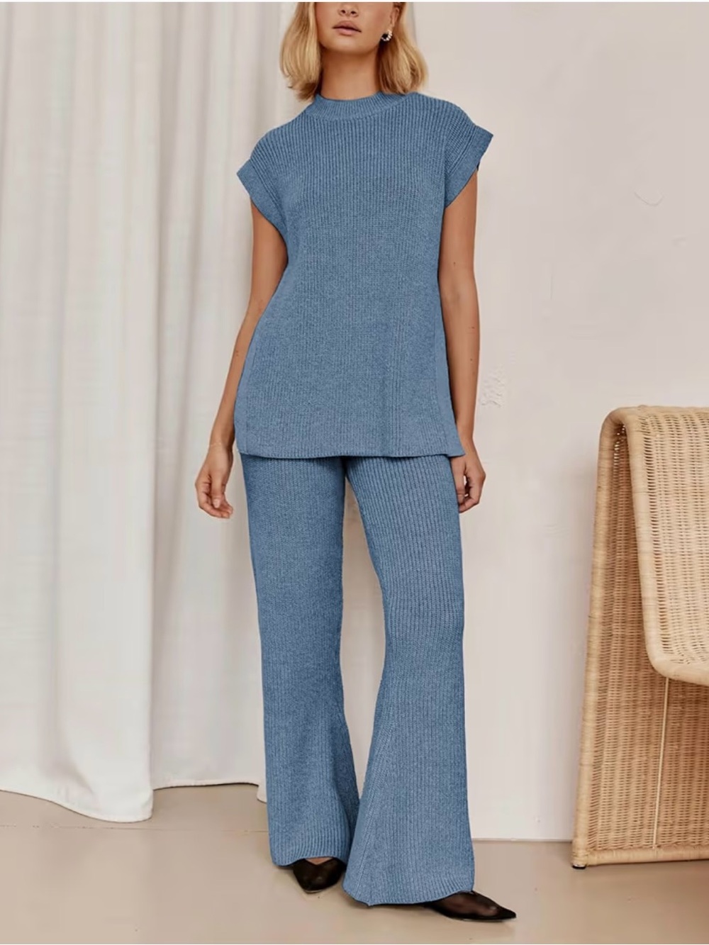 NWT Ribbed Knit Two-Piece Set in Dusty Blue